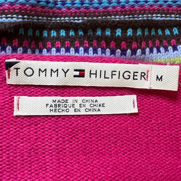 Tommy Hilfiger NWT Women’s Hot Pink Wool Blend Sweater W/ Multi Color Stripes M - Picture 11 of 16
